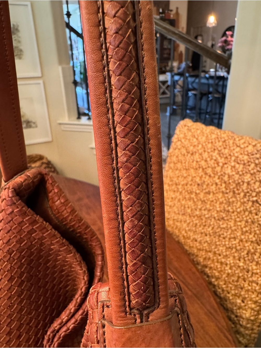 Cole Haan Woven Leather Shoulder Bag in Cognac Brown - Picture 4 of 12
